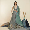 BLUE SCALLOP BRIDAL LEHENGA WITH  BUSTIER AND DUPATTA