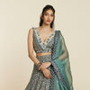 BLUE SCALLOP BRIDAL LEHENGA WITH  BUSTIER AND DUPATTA