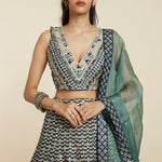 BLUE SCALLOP BRIDAL LEHENGA WITH  BUSTIER AND DUPATTA