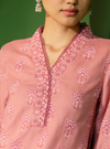 Mulmul Wool Harlow Pink Kurta With Mulmul Wool Harlow Pink Pant