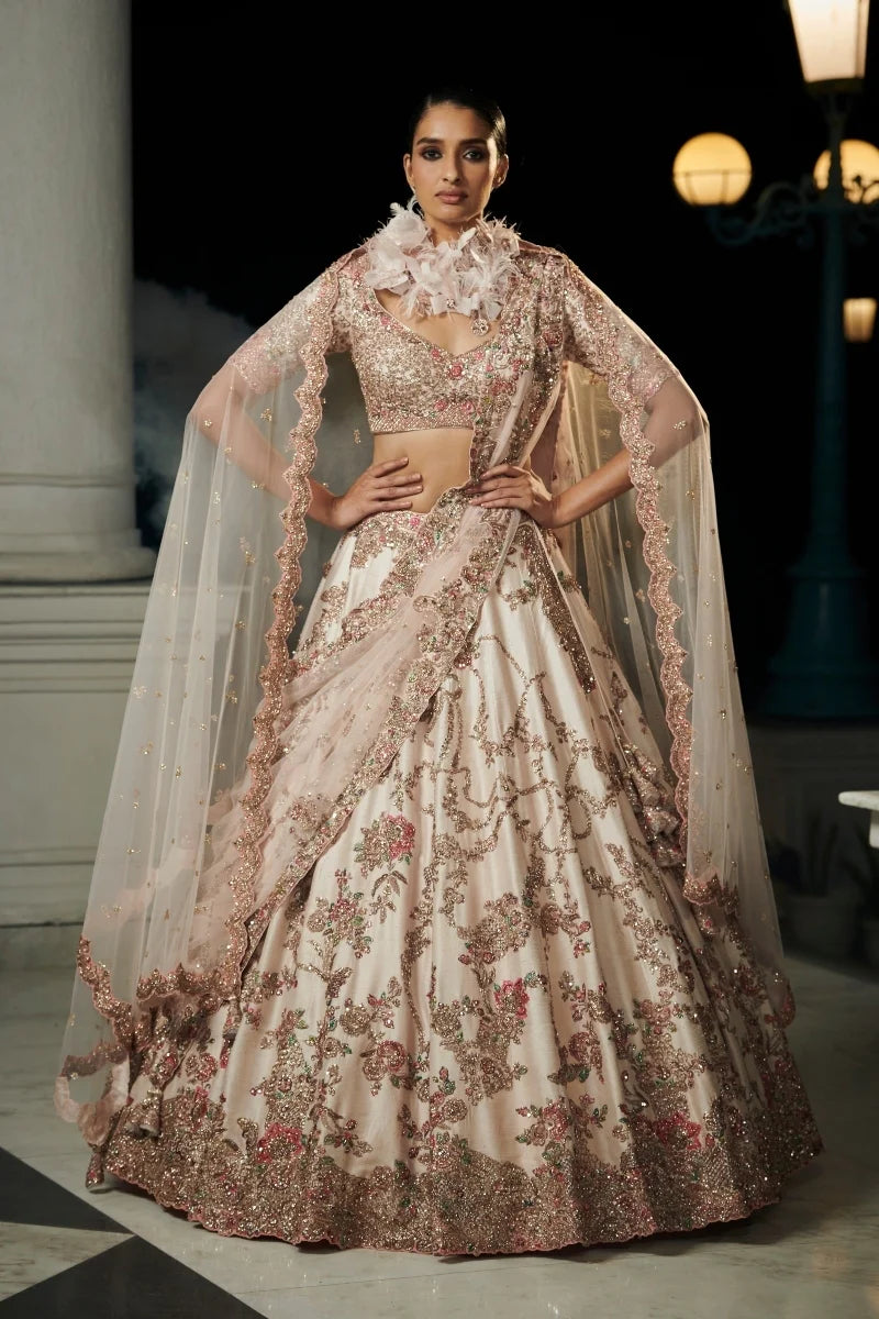 "Blossom" Blush Pink Raw Silk Bridal Lehenga Set