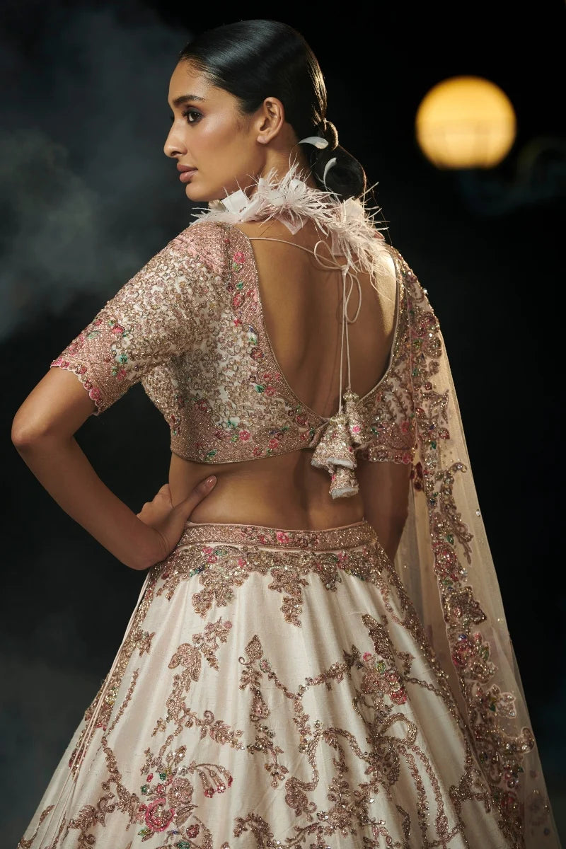 "Blossom" Blush Pink Raw Silk Bridal Lehenga Set