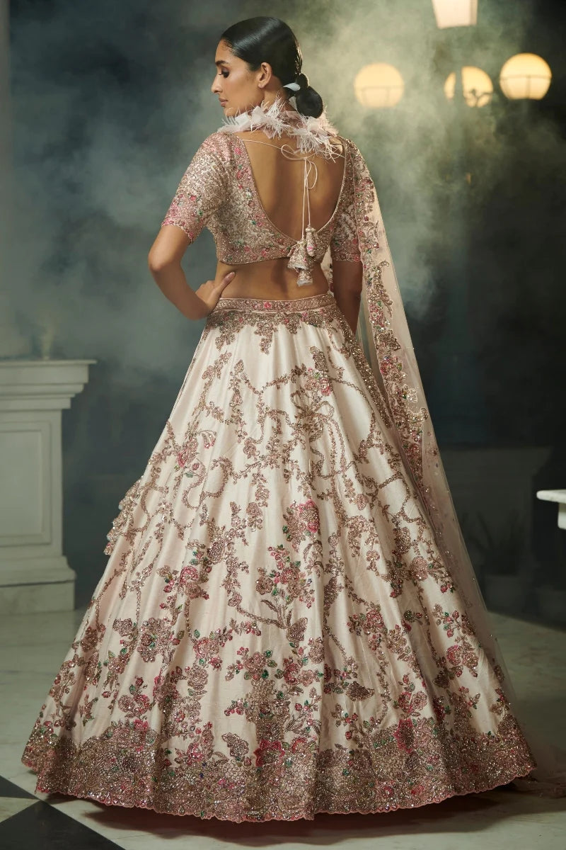 "Blossom" Blush Pink Raw Silk Bridal Lehenga Set