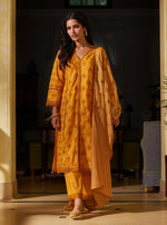 Mulmul Cotton Seher Orange Kurta with Pant & Dupatta