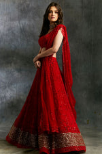 Red Sequins Lehenga with Gold Border