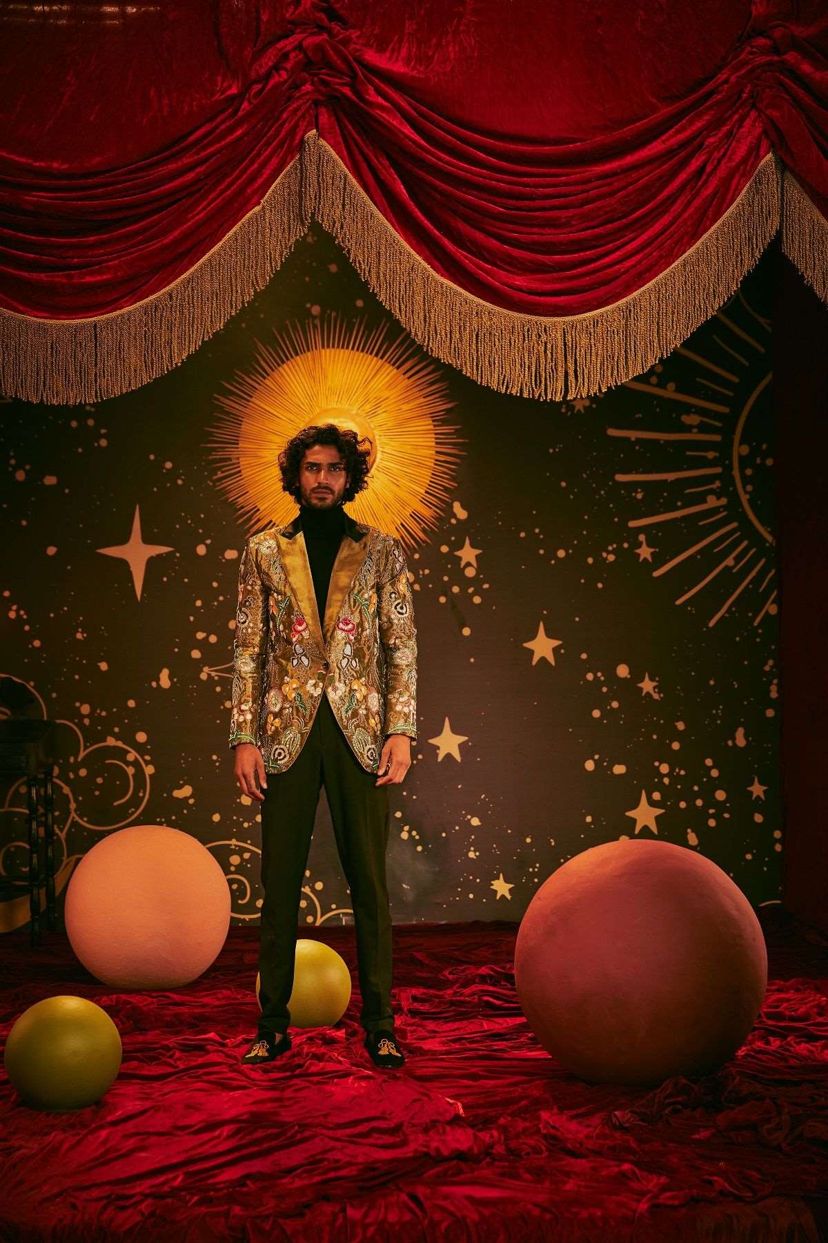 Antique Gold Tissue Blazer with Lapel by Aisha Rao