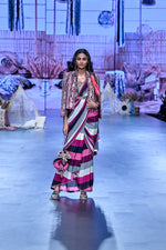 MERLOT STRIPE CASCADE SAREE PAIRED WITH BUSTIER AND NOOR JACKET