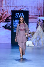 WINE GEO EMBELLISHED YOKE KURTA PAIRED WITH DRAPE SKIRT