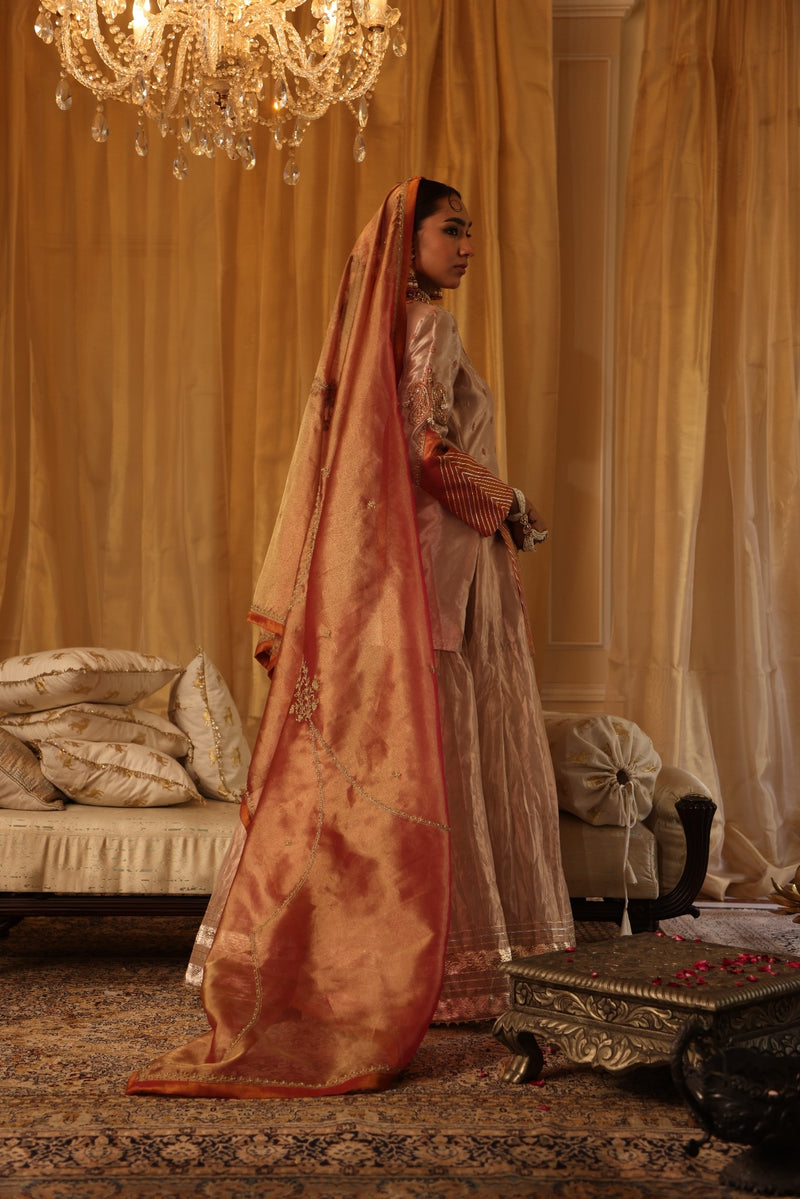 Rose Gold Short Kurti and Sharara Set XL