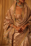 Rose Gold Pure Zari Tissue Saree Set