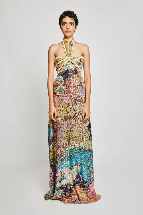 Tamannaah Bhatia in Trinxet - Multicolour Maze Sequin Gown