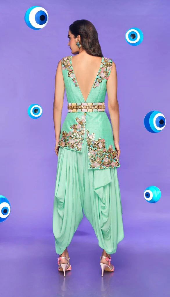 ALL THAT GLITTERS IS ME - MINT EMBELLISHED DHOTI JUMPSUIT