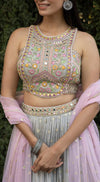 Pastel Grey Mutli Thread Embroidered Lehenga Set