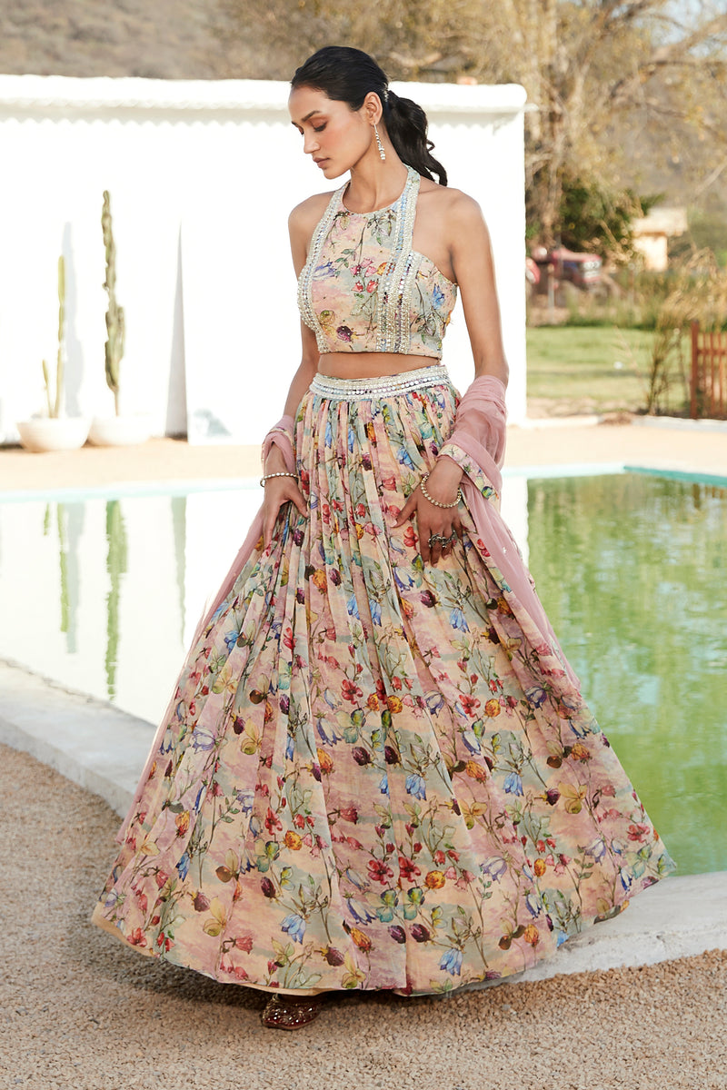 Pink Floral Lehenga Set