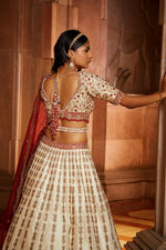 IVORY TAFETTA  BRIDAL LEHEHENGA CHOLI SET WITH RED DUPATTA