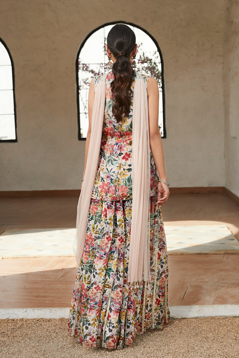 Peach Floral Sharara Set