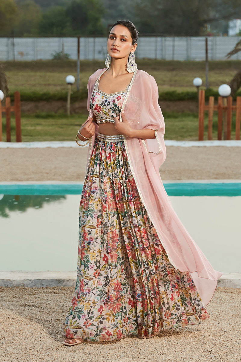 Pink Sharara Set With Cape