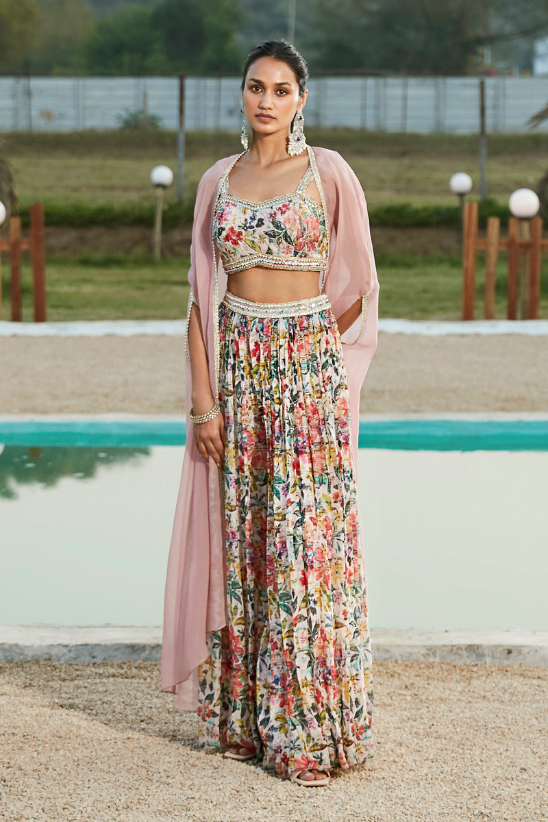 Pink Sharara Set With Cape