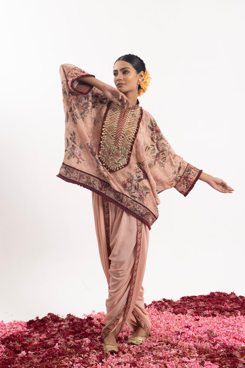 Printed Kaftan Paired With A Draped Dhoti