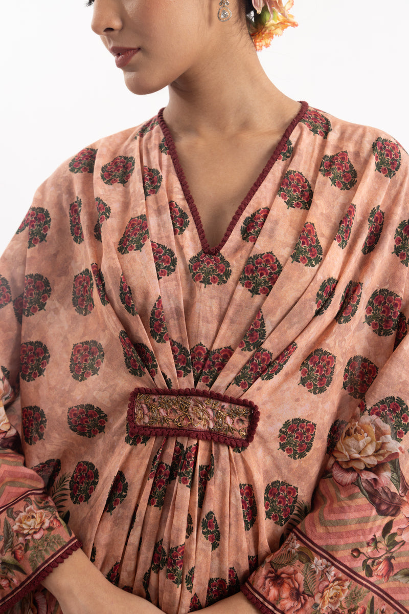 A Peach Printed Cotton Silk Kaftan