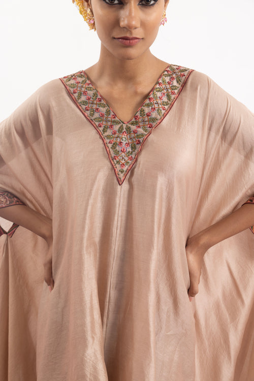 Kaftan In Peach Cotton Silk