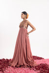 Elegant One-Piece Long Dress In Peach Cotton Silk