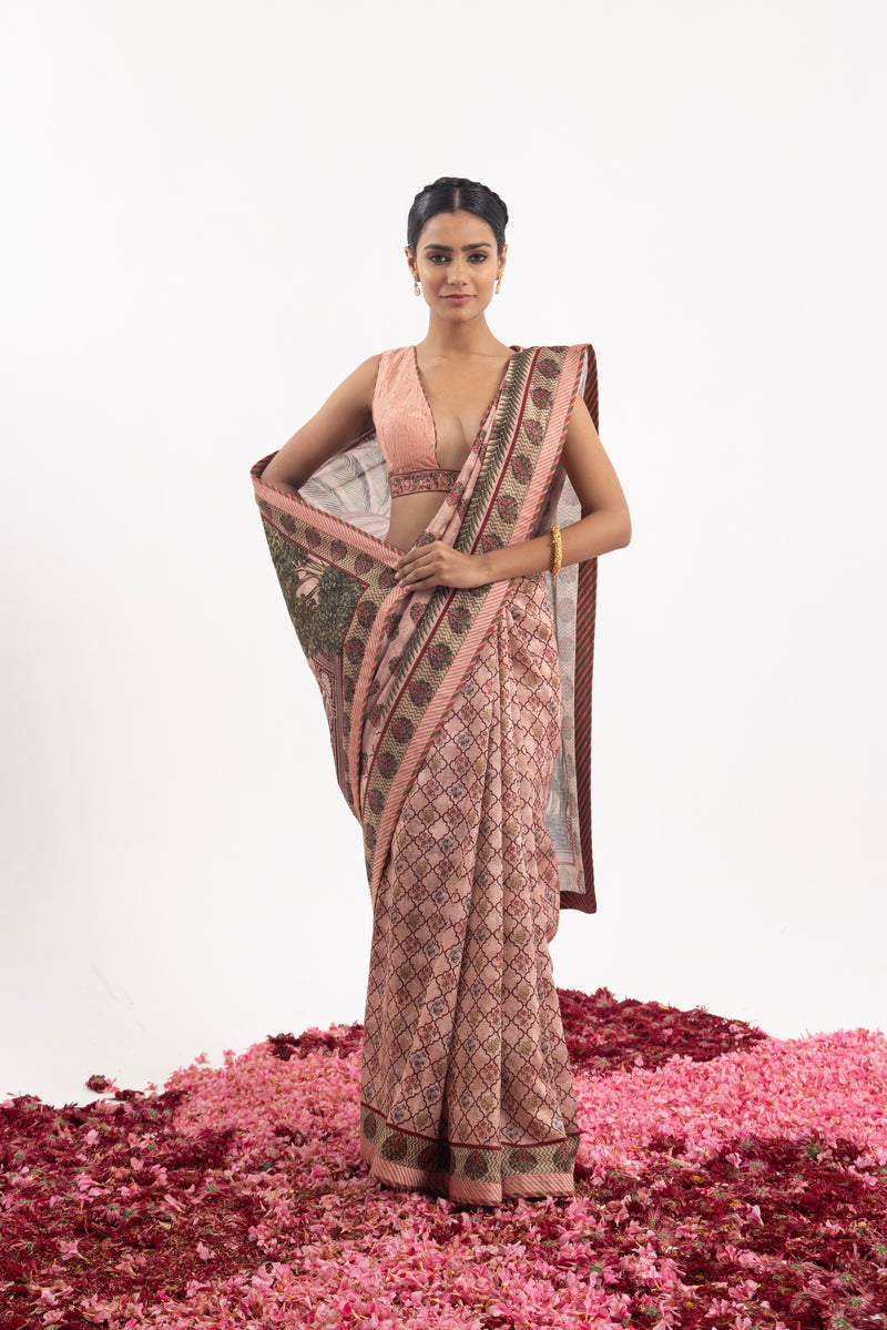 Printed Saree On Cotton Silk Fabric