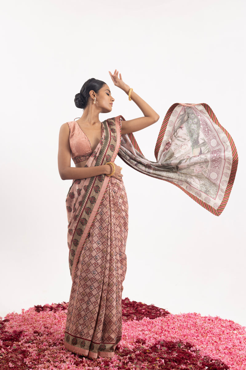 Printed Saree On Cotton Silk Fabric