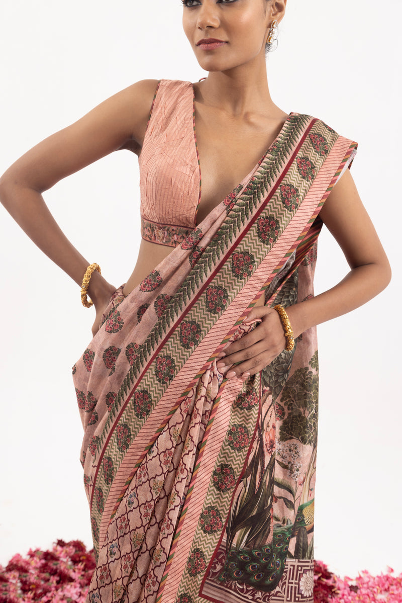 Printed Saree On Cotton Silk Fabric