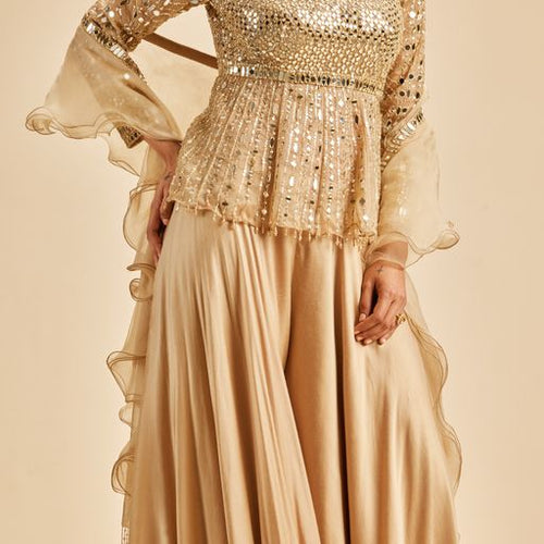 GOLD SHARARA WITH PEPLUM