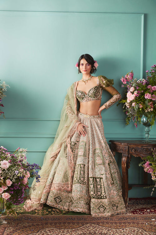 Black & Green Lehenga With French Chateau Elements