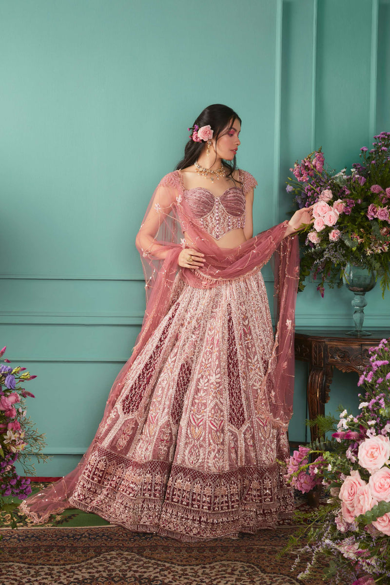 Rust/Rose Lehenga With French Chateau Elements