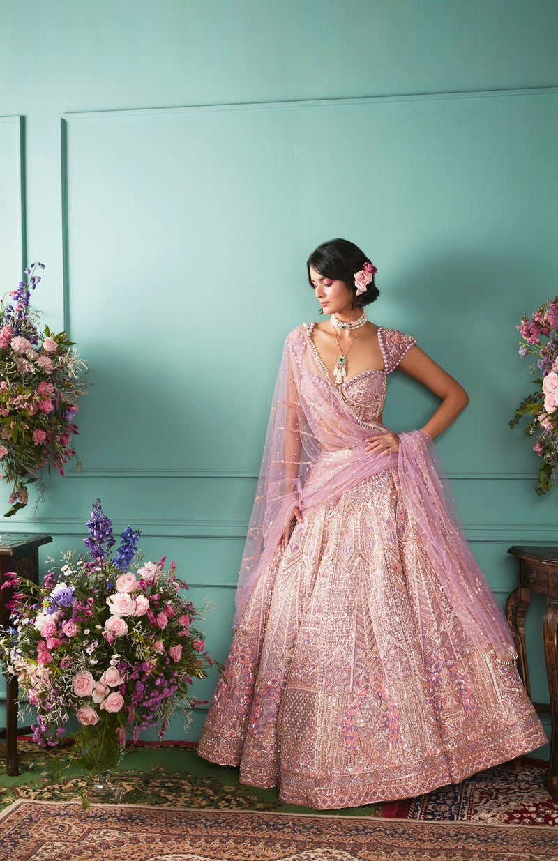 Lilac Lehenga With Seven Vows Elements