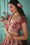 Red Lehenga With Peacock Elements