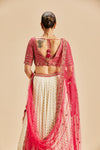 IVORY BANARSI BOOTI LEHENGA WITH FUSCHIA CHOLI AND DUPATTA