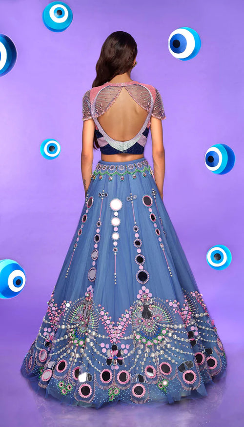 BLUE IS FOR BOYS! - SHADED BLUE EMBELLISHED FULL LEHENGA SET