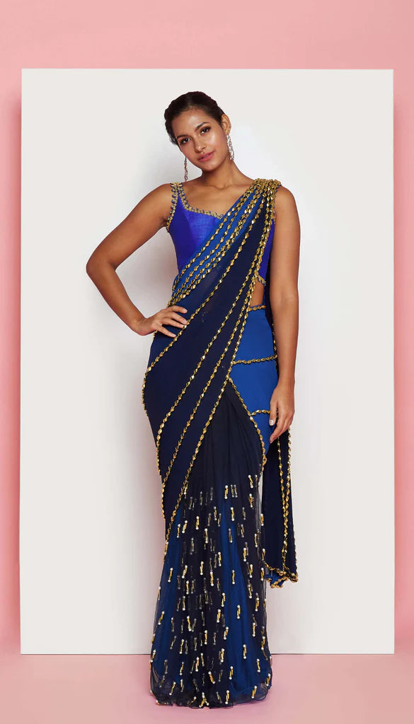 BLUES - ELECTRIC BLUE EMBELLISHED PRE-STICHED SAREE SET