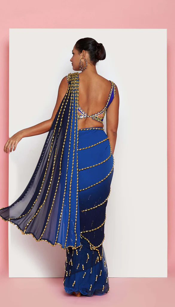 BLUES - ELECTRIC BLUE EMBELLISHED PRE-STICHED SAREE SET