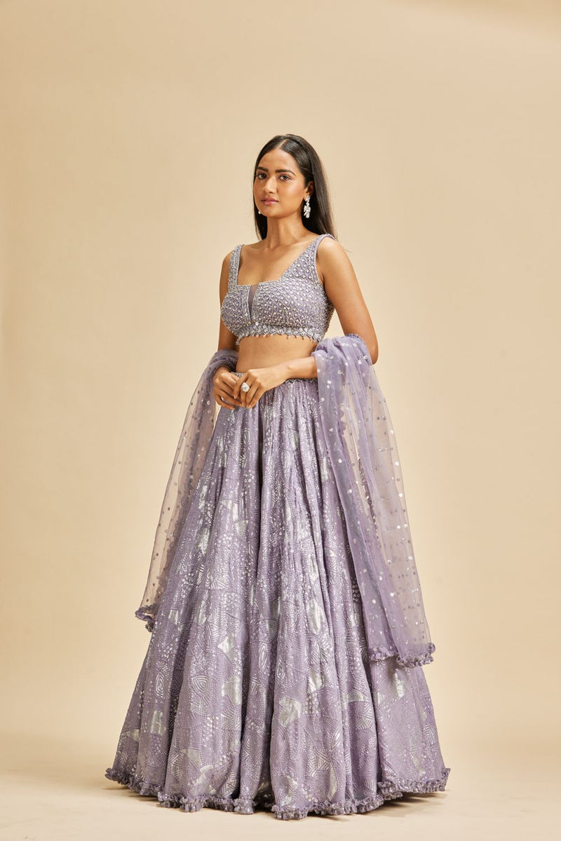 LILAC GEOMETRIC DESIGN LEHENGA SET