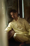 Pastel yellow kurta with straight fit pants
