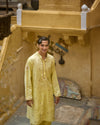 Pastel yellow kurta with straight fit pants