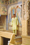 Pastel yellow kurta with straight fit pants