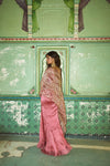 Blush pink crushed silk saree