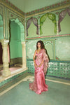 Blush pink crushed silk saree