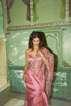 Blush pink crushed silk saree