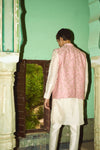 Ivory Textured Kurta Set with a Powder Pink Chanderi Jacket