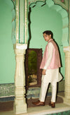 Ivory Textured Kurta Set with a Powder Pink Chanderi Jacket