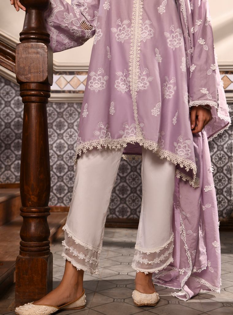 Azara Kurta with Round hem Panel PAnts Lilac Kimia Dupatta