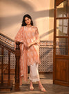 Anisa Kurta with Floral Lace Flared Pants Peach Kimia Dupatta