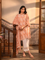 Anisa Kurta with Floral Lace Flared Pants Peach Kimia Dupatta